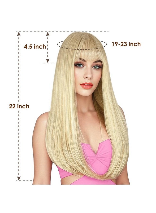 إنترانسد ستايلز أنماط Entranced 𝐁𝐥𝐨𝐧𝐝𝐞 𝐖𝐢𝐠 𝐰𝐢𝐭𝐡 𝐁𝐚𝐧𝐠𝐬 شعر مستعار طويل مستقيم للنساء شعر مستعار طبيعي شعر مستعار أشقر صناعي للفتيات يوميا حفلة الهالوين شعر مستعار كوسبلاي 22 بوصة - Image 2