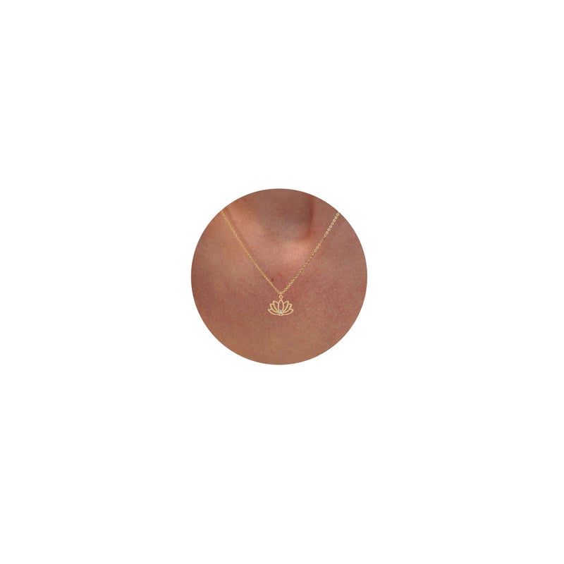 VRIUA Lotus Flower Necklace for Women 14k Plated Tiny Diamond Lotus Pendant Dainty Necklace Minimalist Simple Jewelry - Image 1