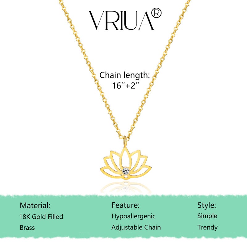 VRIUA Lotus Flower Necklace for Women 14k Plated Tiny Diamond Lotus Pendant Dainty Necklace Minimalist Simple Jewelry - Image 4