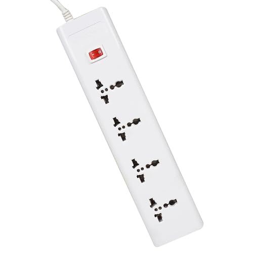 FatCherry 4+1 Extension Board White Color 240 Volts with 1 LED Indicator Master Switch,Safety Shutter & 4 International sockets, 2 Meter Log Wire, Extension Cord for Home Appliances, Cooler, Laptop - Image 1