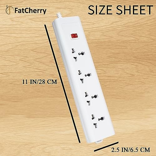 FatCherry 4+1 Extension Board White Color 240 Volts with 1 LED Indicator Master Switch,Safety Shutter & 4 International sockets, 2 Meter Log Wire, Extension Cord for Home Appliances, Cooler, Laptop - Image 4