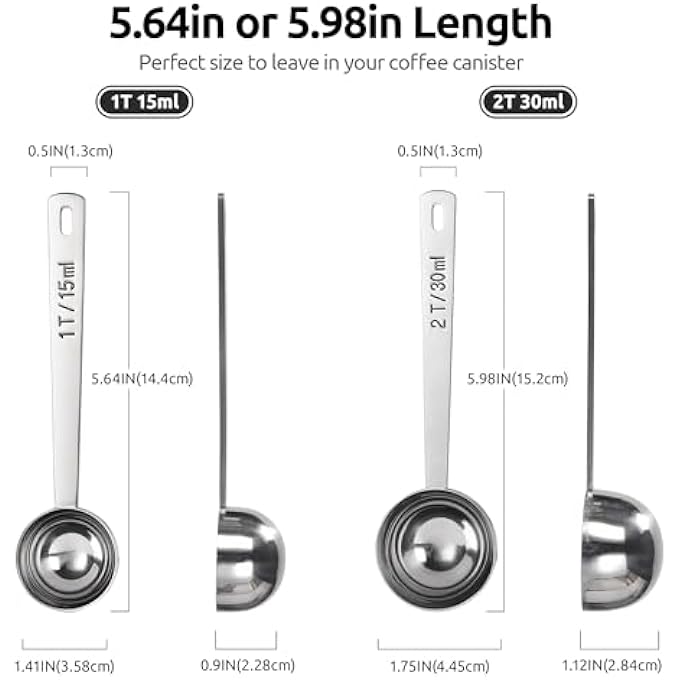 rayihni 108Cm LongHandle Coffee Scoop 188 Stainless Steel Round Tablespoon Scooper Sturdy Metal Meaure Spoon With Smooth Edge For Espresso Powder In High Canister 1530Ml12Tbsp Silver - Image 3