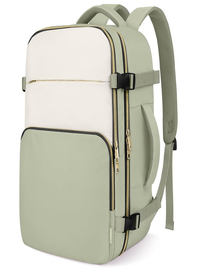 ZOMFELT Travel Backpack for Women Men, Carry On Backpack, TSA 15.6inch Laptop Backpack Flight Approved, Personal Item Travel Bag Nurse Bag Casual Daypack for Weekender Business Hiking Trip, Green - Image 1