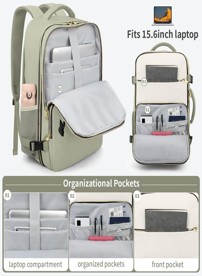 ZOMFELT Travel Backpack for Women Men, Carry On Backpack, TSA 15.6inch Laptop Backpack Flight Approved, Personal Item Travel Bag Nurse Bag Casual Daypack for Weekender Business Hiking Trip, Green - Image 3