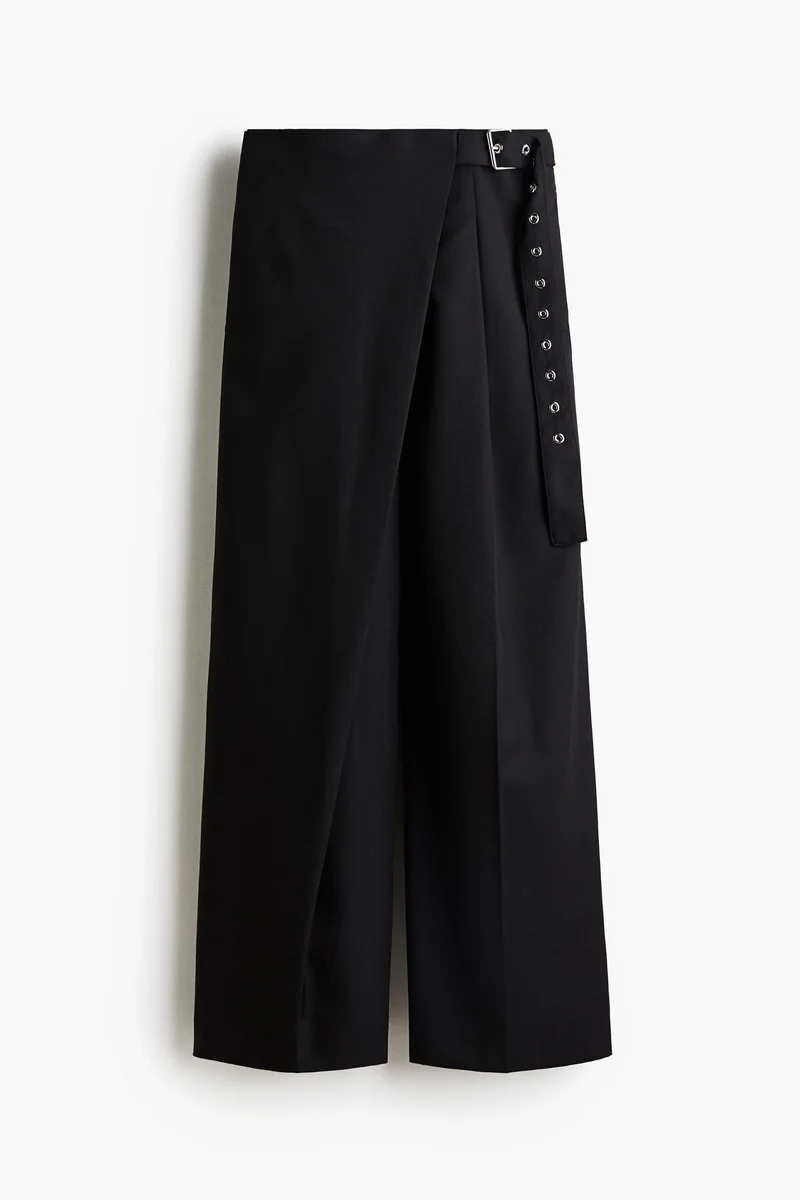 H&M Wool-blend wrap-detail trousers