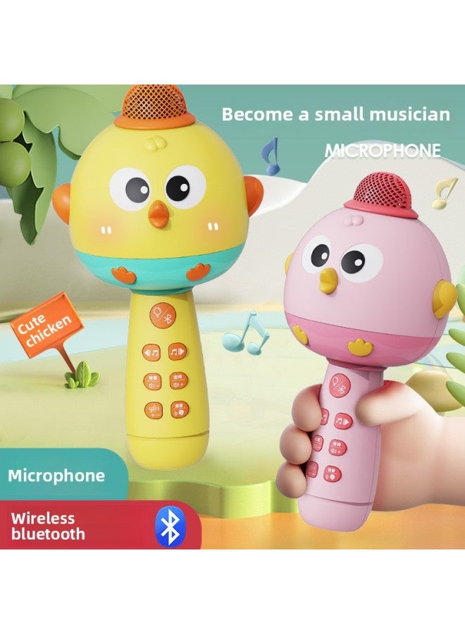 Cartoon Children's Microphone Bluetooth Early Education Singing Machine Rechargeable Multifunctional Microphone Boys And Girls Play Home Toys-Color:Cute Chicken Bluetooth Microphone [pink]  - Image 2