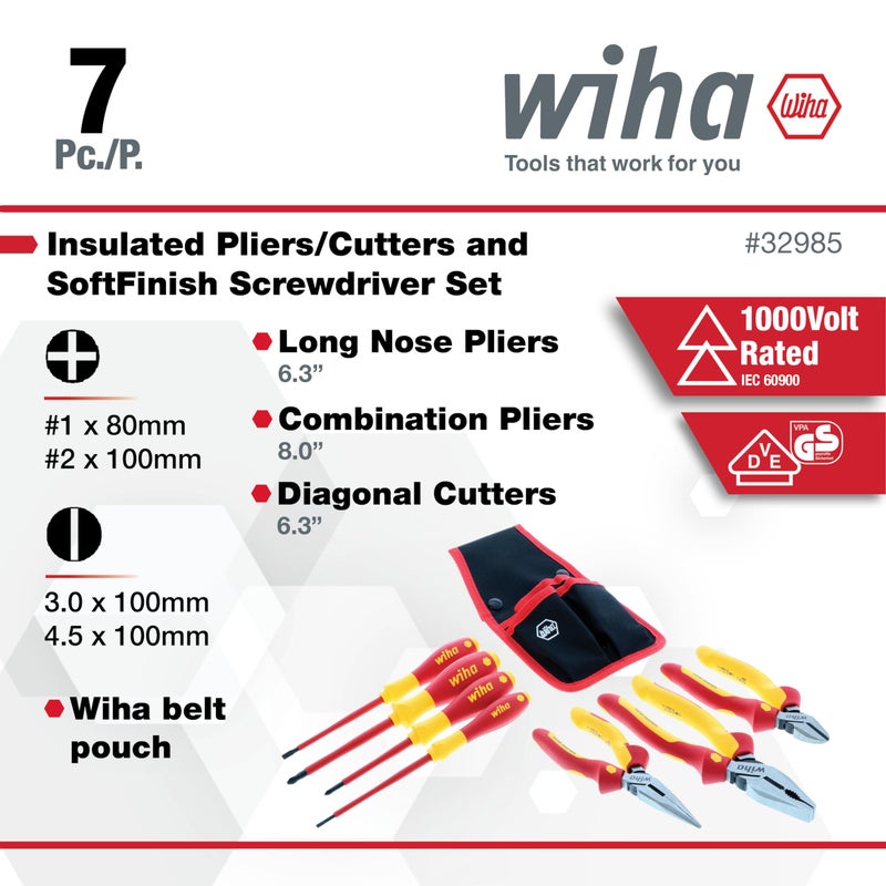 Wiha 32985 7 Piece Insulated Industrial Pliers and Screwdriver Set - Image 4