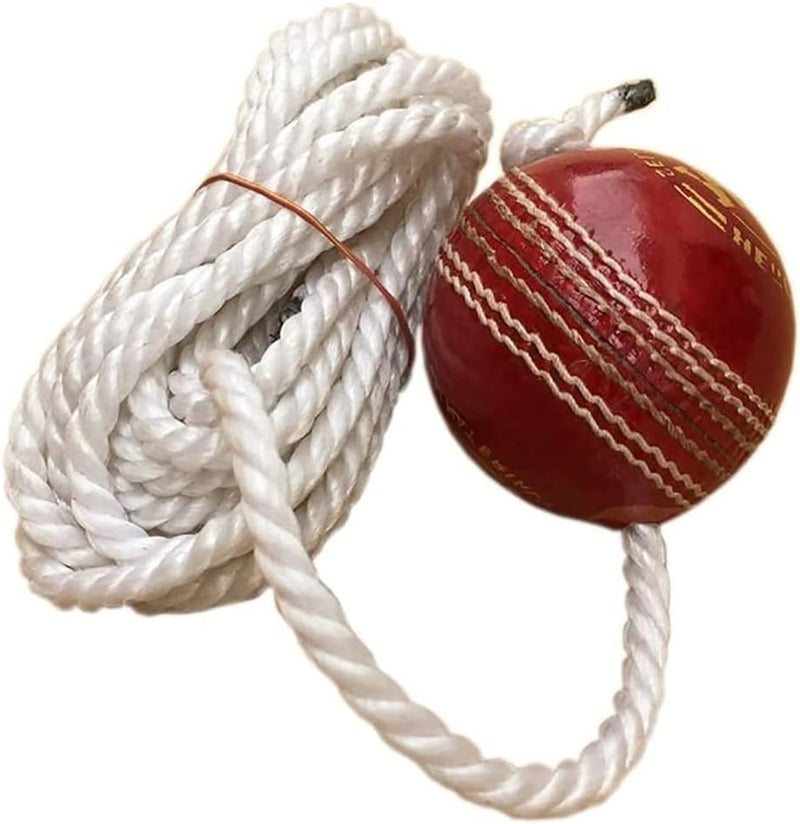 AnNafi ® Hanging Ball for Practice, Knocking & Training | Hanging Season Ball with Rope IBall with a Cord Cricket Hanging Ball Made in India |Sports Leather Match Practice Hanging Cricket Ball Red - Image 2