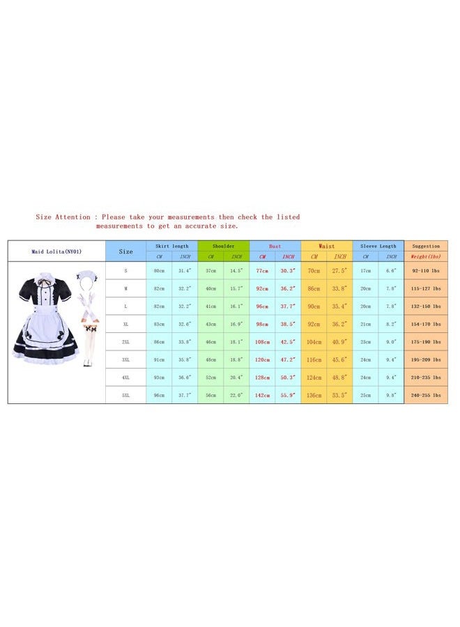 Elibelle Japanese Anime Sissy Maid Dress Cosplay Sweet Classic Fancy Apron Socks Gloves Faux Fur Cat Furry Headwear Set(M), Black With Furry Headwear, M - Image 3