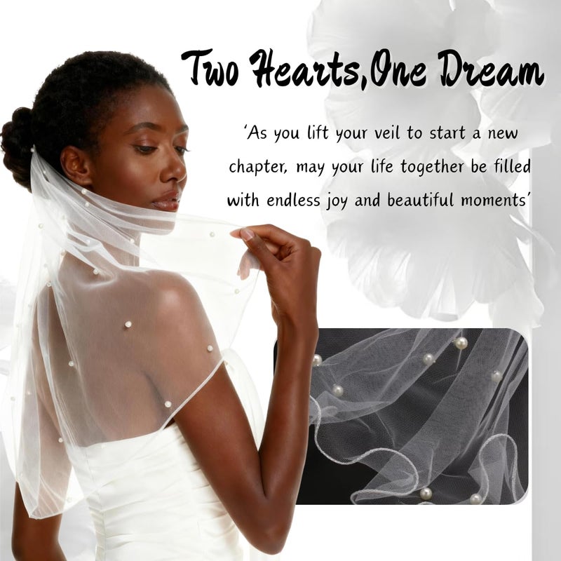 Nanchor Bridal Veil Women's Simple Tulle Wedding Veil With Comb for Wedding Bachelorette Party (White with Pearl) - Image 3