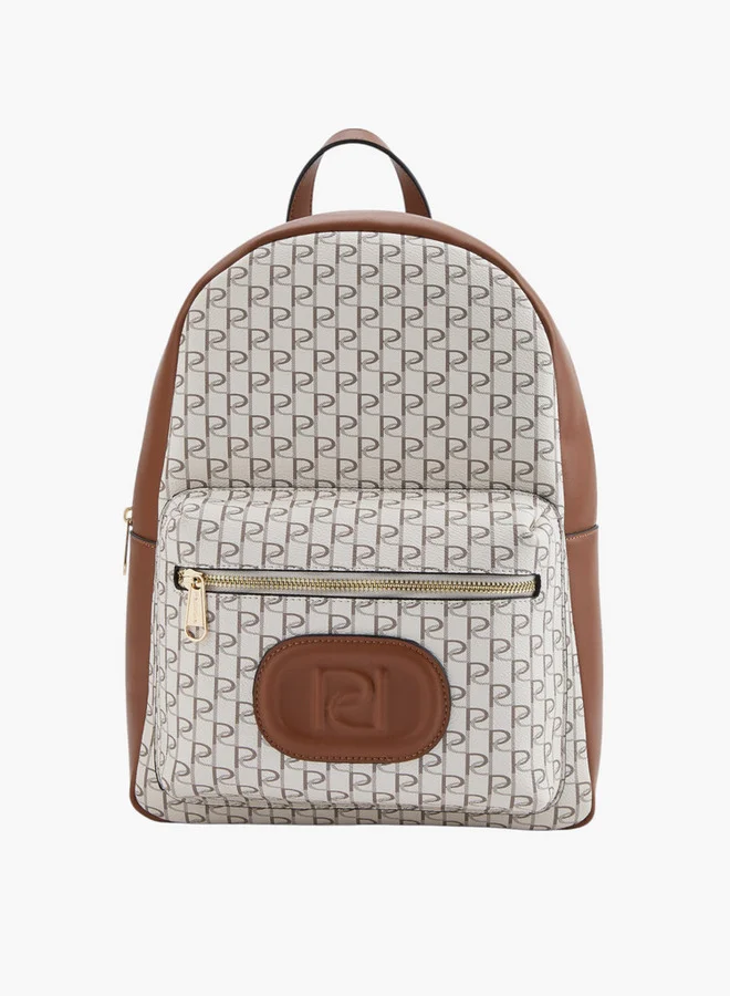Paprika Women Monogram Print Backpack with Zip Closure - 12x26x36 cm