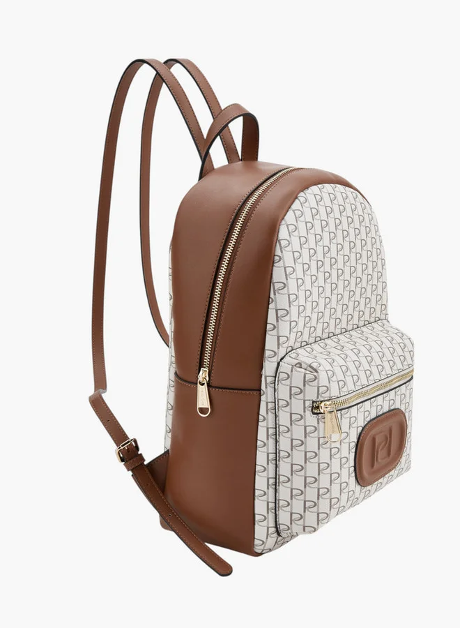 Paprika Women Monogram Print Backpack with Zip Closure - 12x26x36 cm