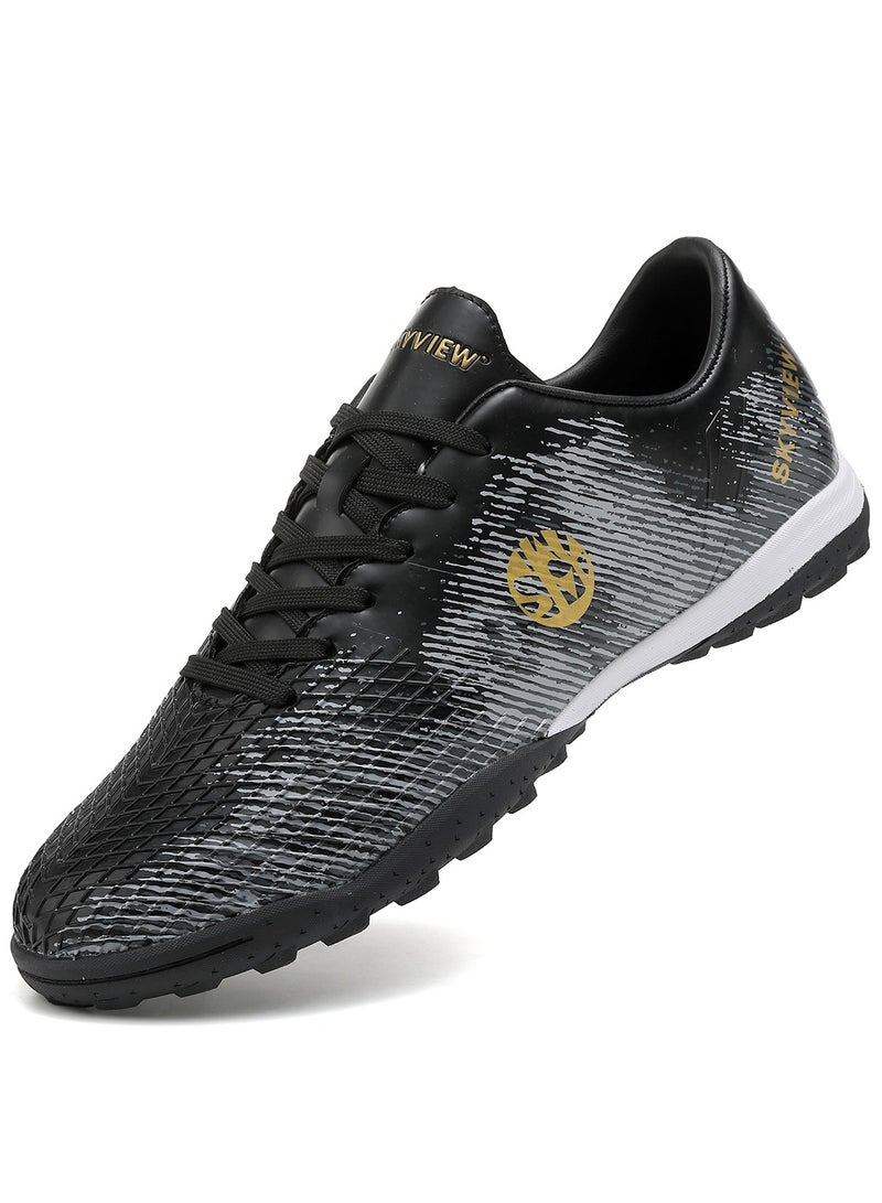 SKY VIEW Men's Women's Soccer Shoes IC or IN Flat Cleats Professional Lace Up Athletic Turf Football Shoes Outdoor/Indoor Professional Futsal Football Training Sneakers Black - Image 1