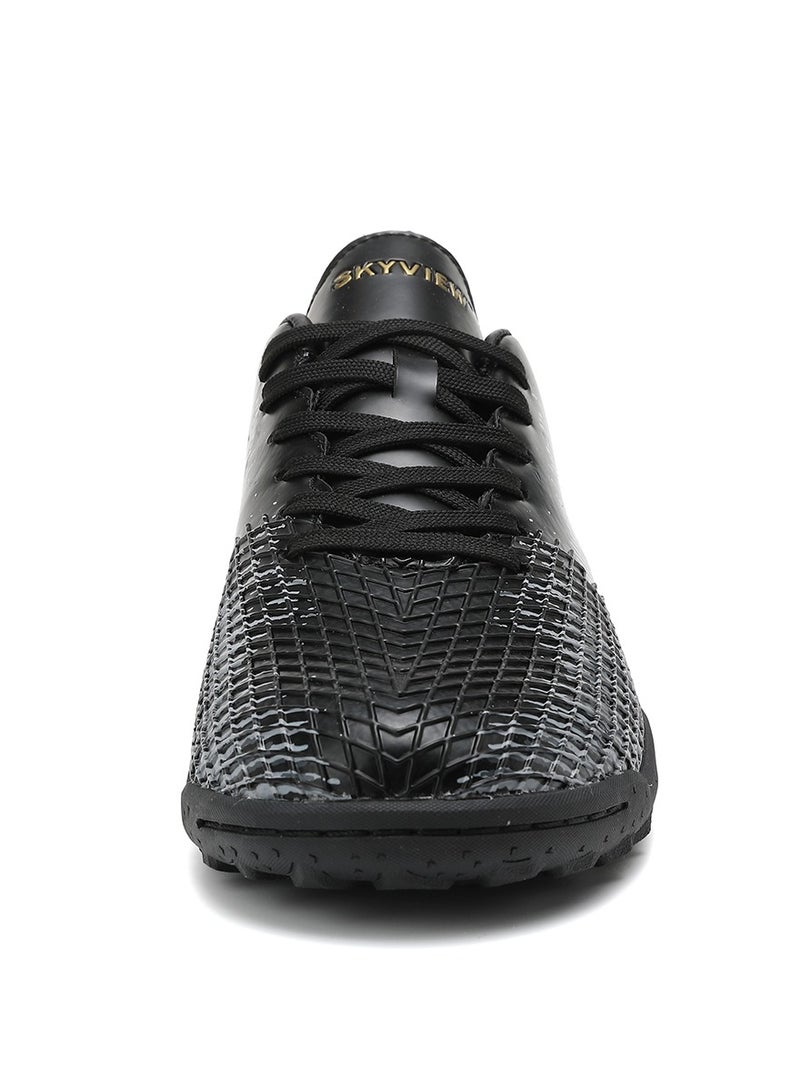 SKY VIEW Men's Women's Soccer Shoes IC or IN Flat Cleats Professional Lace Up Athletic Turf Football Shoes Outdoor/Indoor Professional Futsal Football Training Sneakers Black - Image 3