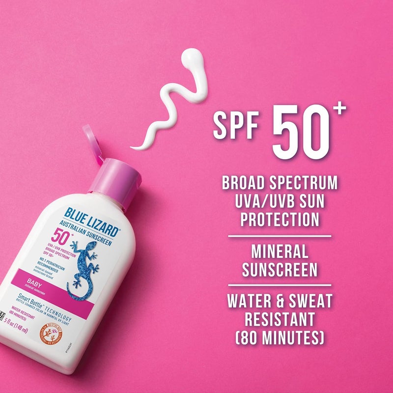BLUE LIZARD Baby Mineral Sunscreen with Zinc Oxide, Water Resistant, UVA/UVB Protection with Smart Technology - Fragrance Free, Unscented, SPF 50 - 5 Fl Oz - Bottle - Image 2