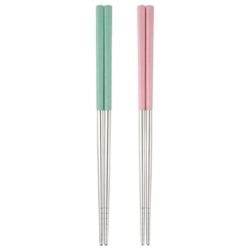 PUTHAK Eating, Decorative, Training Stainless Steel Japanese, Korean Chopstick (Green, Beige Pack of 4) - Image 1
