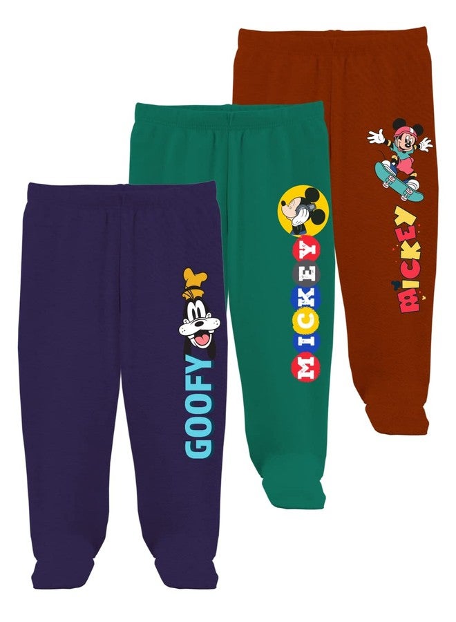 minicult Disney Mickey Mouse Footed Pajama Pants For Baby Boys And Girls(Maroon c6)(Pack of 3)(12-18 Months) - Image 1