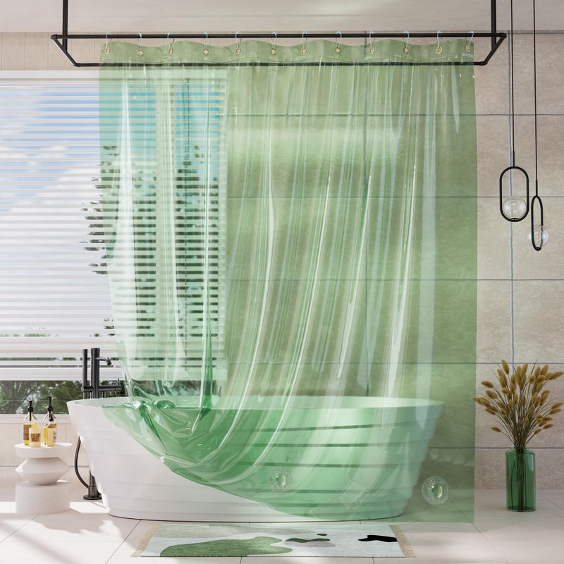 AmazerBath Heavy Duty Shower Curtain and Liner 2-in-1, 100% EVA Luxury Soft Clear Mint Green Shower Curtain Liner, 72x72 Plastic Weighted Shower Curtain, 12 Rustproof Grommets & 3 Heavyweight Stones - Image 1