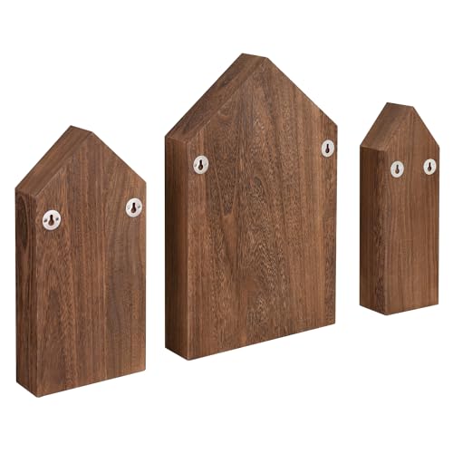 Ikee Design 3 Pcs Set House-Shaped Shelf Wooden Shadow Cubby Box Display Shelf Organizer Storage Display Shadow Box for Mini Figures,15 Compartments, Brown Color - Image 5