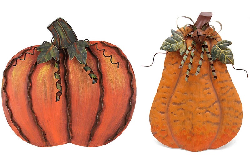 Attraction Design Metal Fall Pumpkin Decor Set of 2 Indoor Outdoor Standing Flat Pumpkin Decoration for Autumn Harvest Thanksgiving Halloween Decoration Home House Kitchen Decor