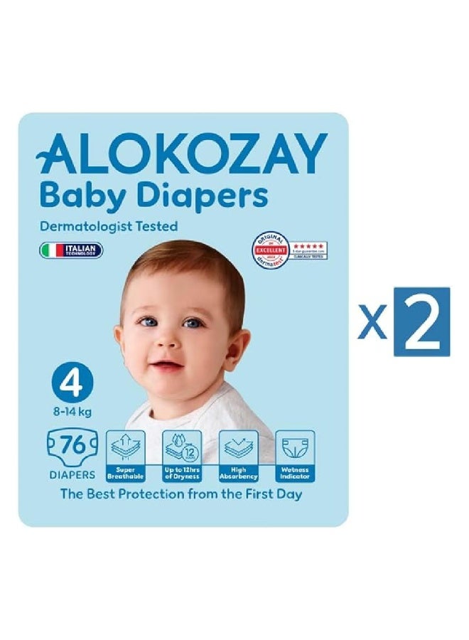 Alokozay Baby Diapers, Size 4, 8-14kg, Value Pack of 76x2's