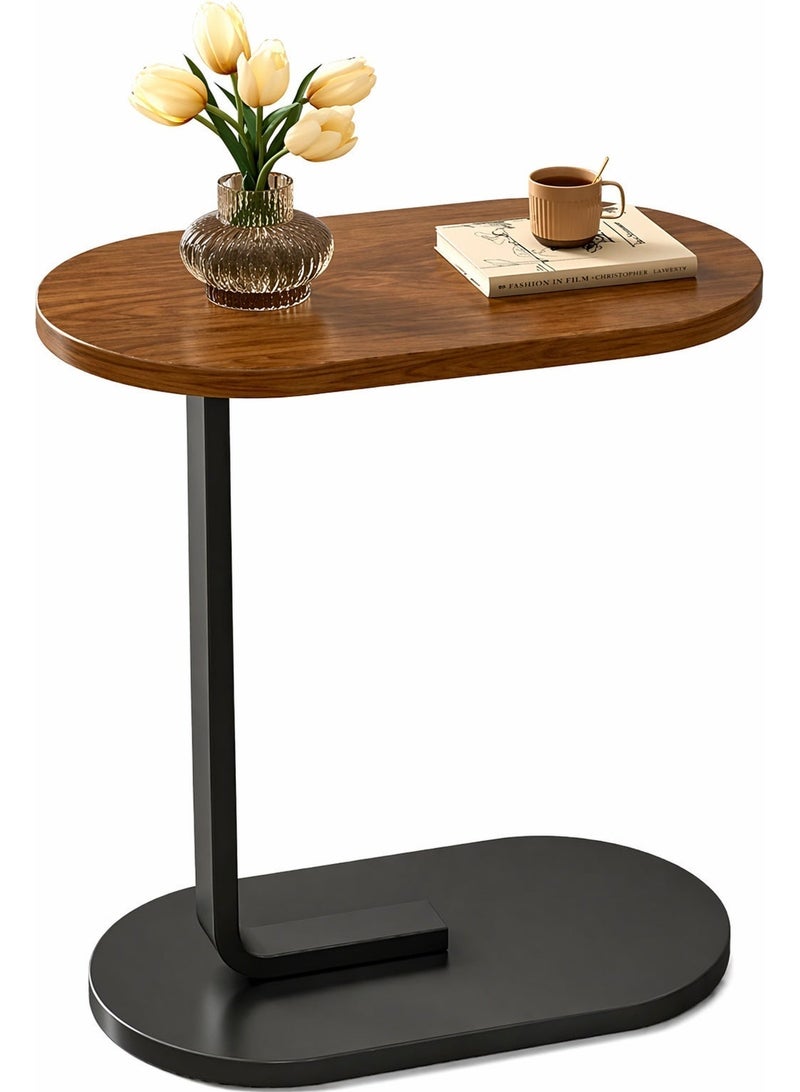 Modern Side Table - C-Shaped End Table for Coffee Corner & Living Room - Space-Saving Wooden Top Bedside Table with Metal Frame - Image 1