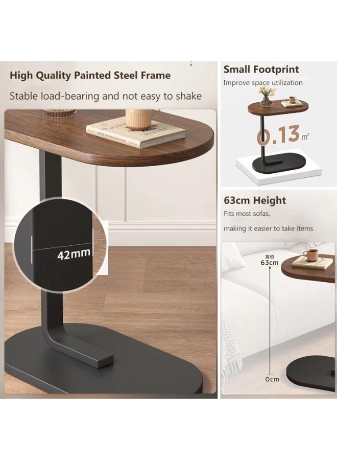 Modern Side Table - C-Shaped End Table for Coffee Corner & Living Room - Space-Saving Wooden Top Bedside Table with Metal Frame - Image 4