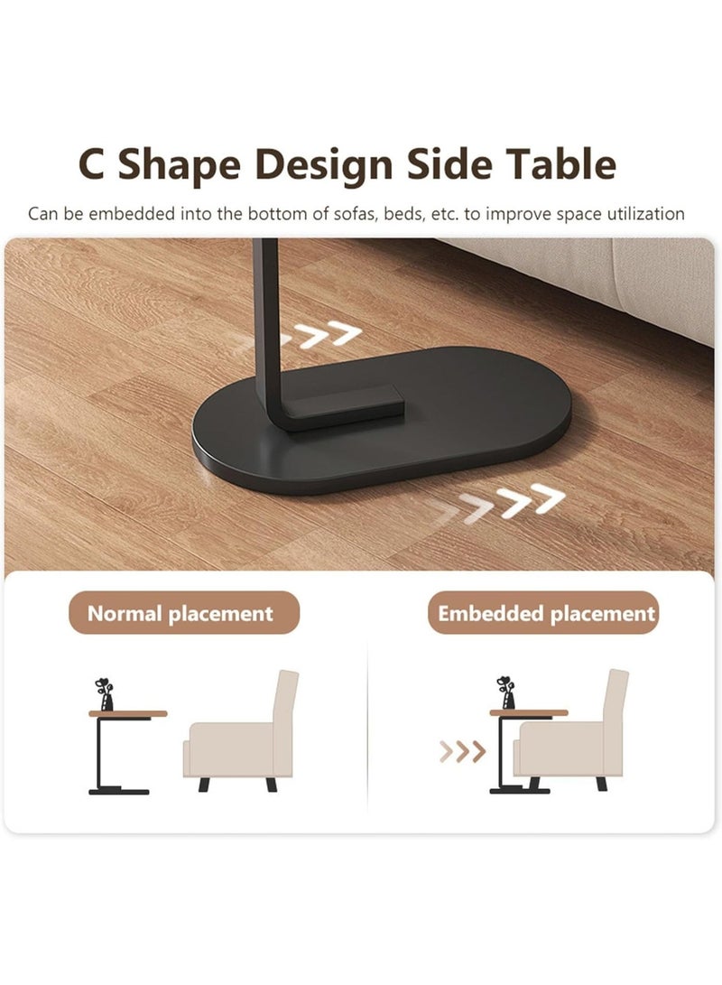 Modern Side Table - C-Shaped End Table for Coffee Corner & Living Room - Space-Saving Wooden Top Bedside Table with Metal Frame - Image 5