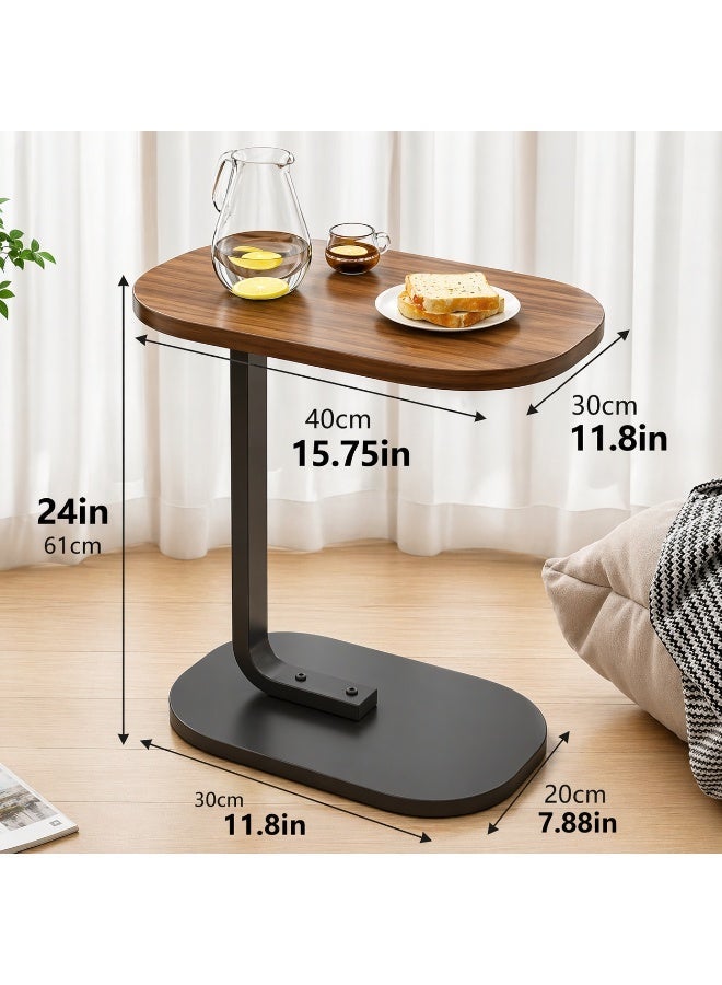 Modern Side Table - C-Shaped End Table for Coffee Corner & Living Room - Space-Saving Wooden Top Bedside Table with Metal Frame - Image 2