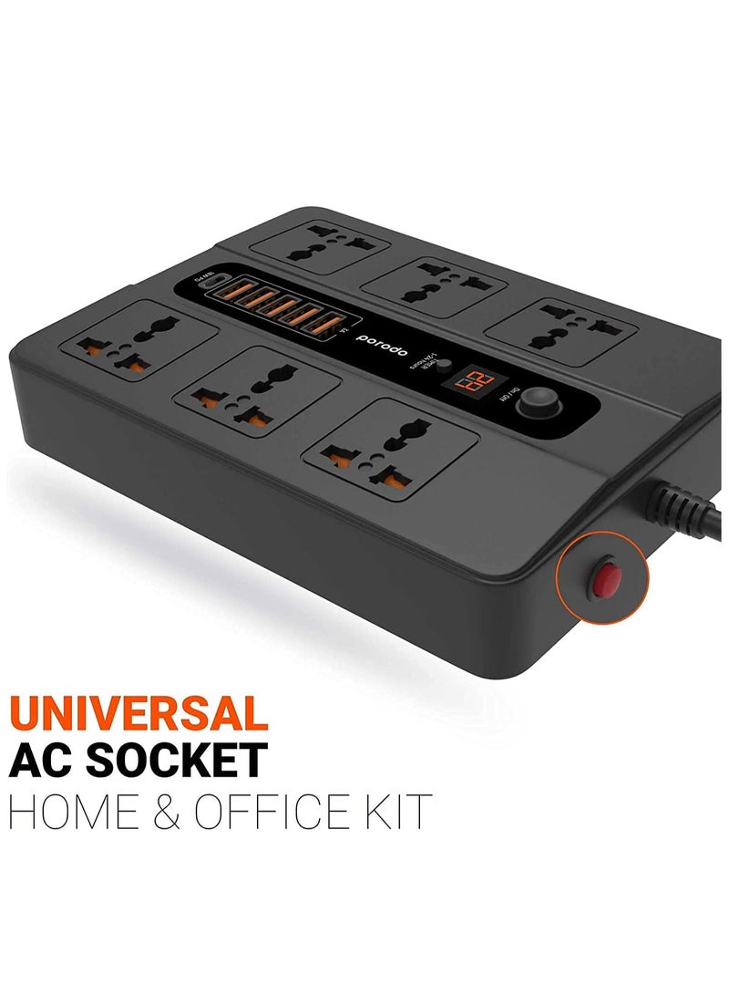 Universal Power Socket, 6 AC Output 5 USB Port & USB-C PD 18W Multiport Socket, Power HUB Built-in Timer, Fire-Proof Material Power Strip, 200cm Extension Cord, Charging Station (Black) - Image 5