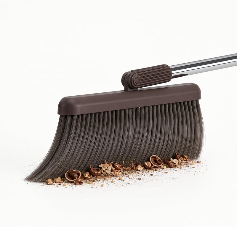 UREVO Coffee Brown Broom and Dustpan Set with Long Handle - Image 4