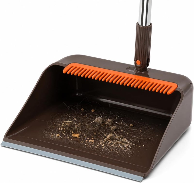 UREVO Coffee Brown Broom and Dustpan Set with Long Handle - Image 5