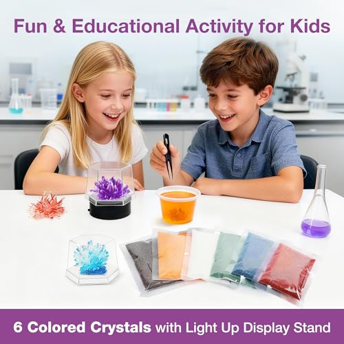 BenBen Light Up Crystal Growing Kit for Kids Grow 6 Vibrant Crystals STEM Science Experiments DIY Kit with LED Display Night Light Base Educational Toys Birthday Gifts for Boys Girls Age 812 - Image 5