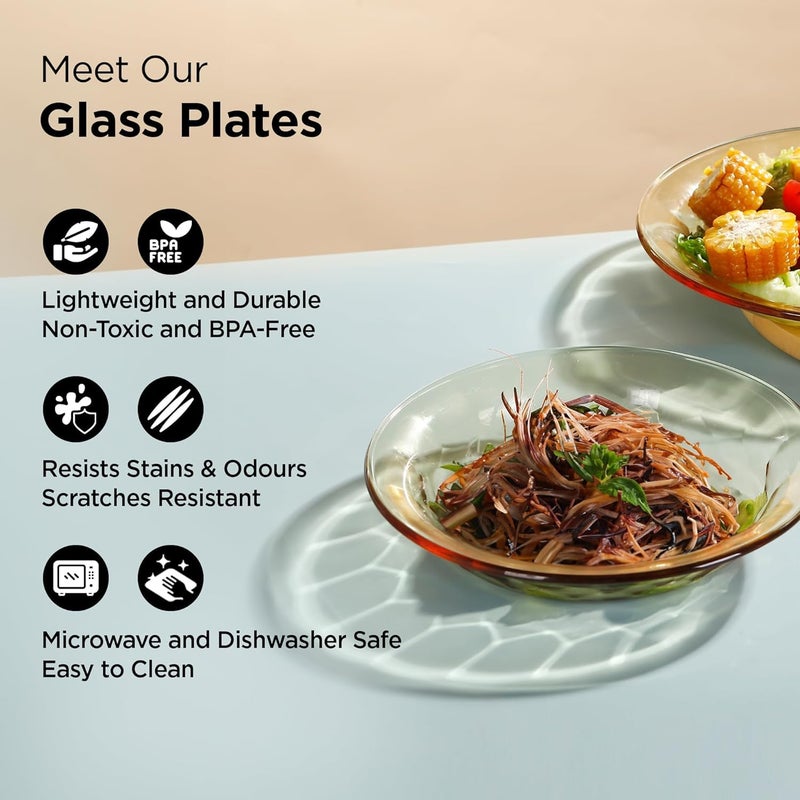 Homestic Borosilicate Glass Dinner Set of 4 Plates | Home Crockery for Dining | Microwave Dishwasher Safe | Dinner Plates for Festive Occasions/Parties | Yellow - Image 2