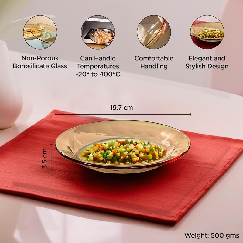 Homestic Borosilicate Glass Dinner Set of 4 Plates | Home Crockery for Dining | Microwave Dishwasher Safe | Dinner Plates for Festive Occasions/Parties | Yellow - Image 3