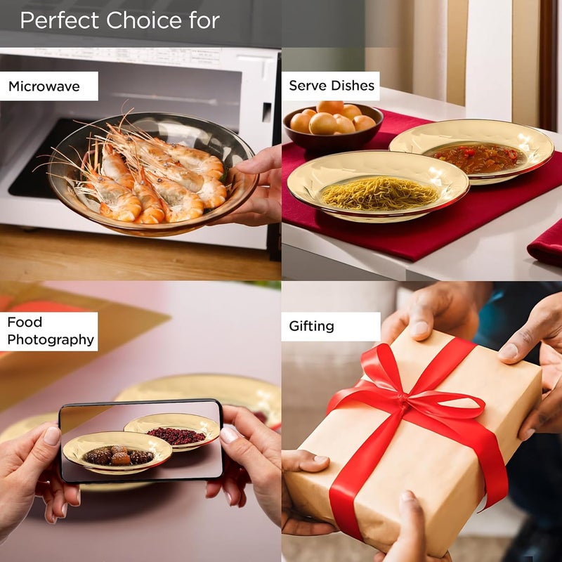 Homestic Borosilicate Glass Dinner Set of 4 Plates | Home Crockery for Dining | Microwave Dishwasher Safe | Dinner Plates for Festive Occasions/Parties | Yellow - Image 4