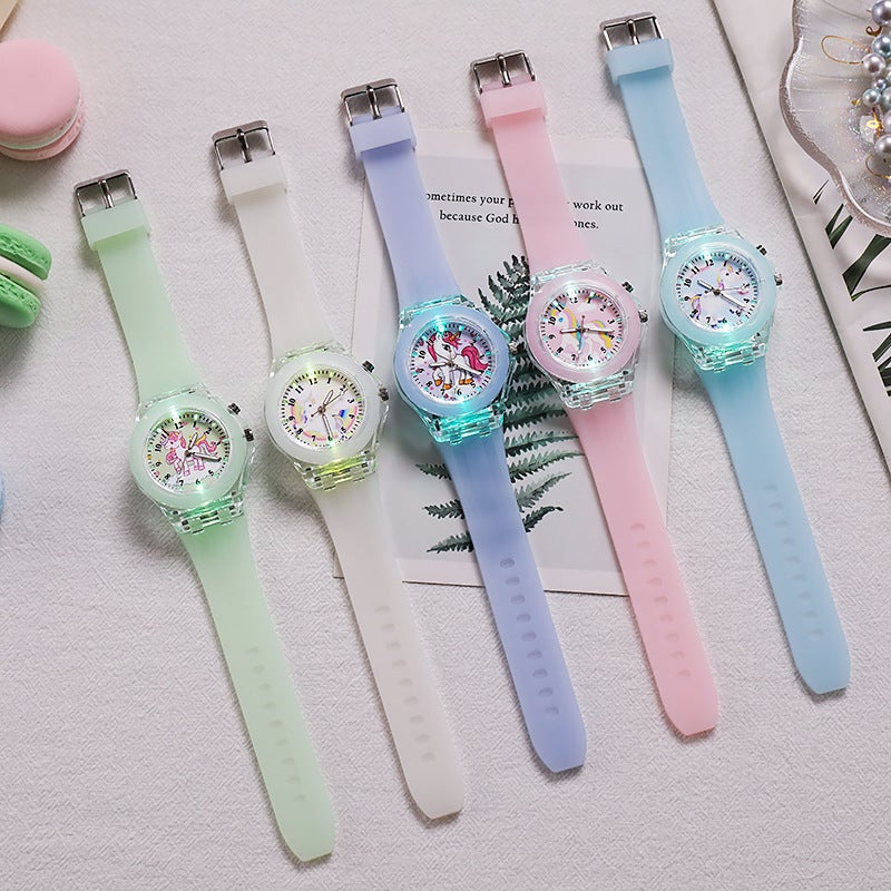 Cartoon Unicorn Kids Watch Glowing Quartz White  - Image 4