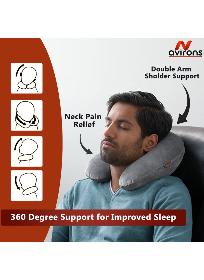 Avirons Avirons Travel Neck Pillow with Sleep Eye Mask Combo for Men Women and Kids for Flight Car Train and Bus Premium Fabric Light Weight Comfortable Super Soft Adjustable Pack of 2  - Image 3