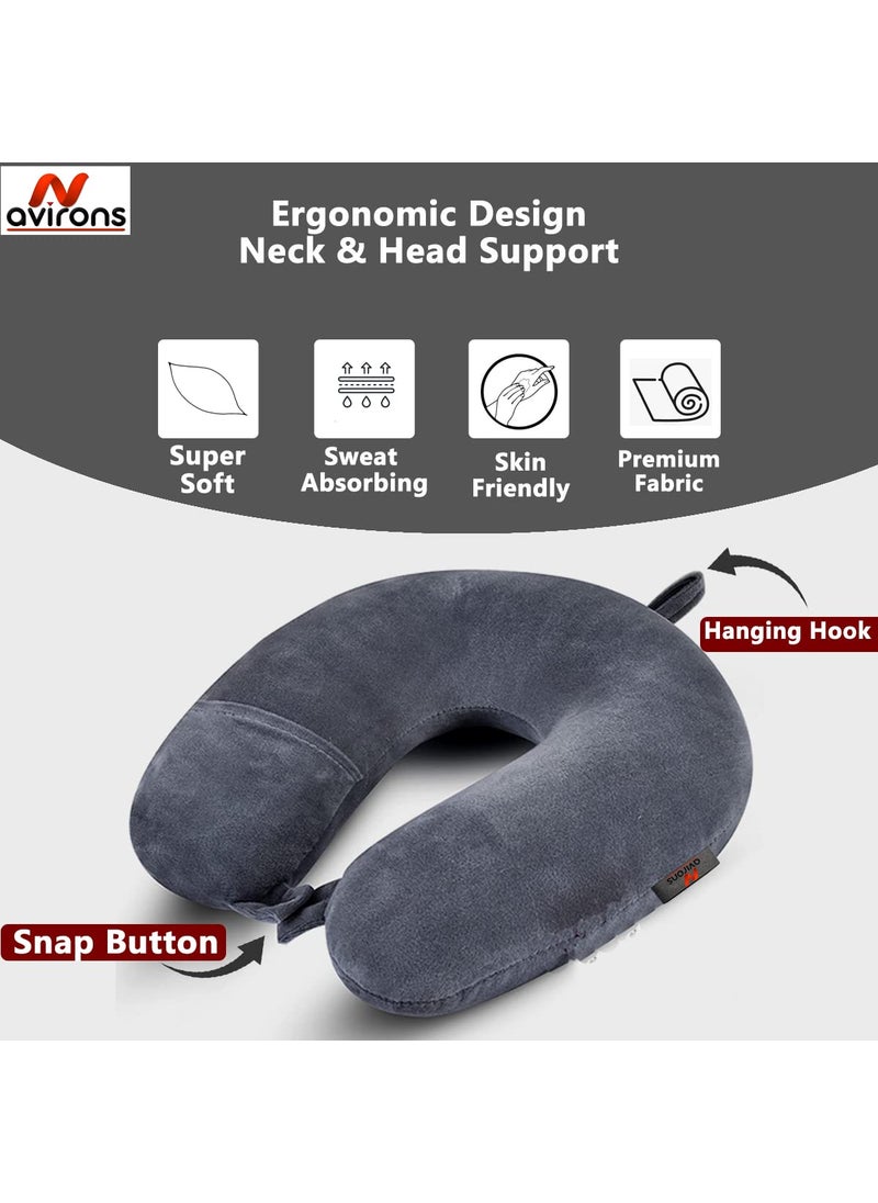 Avirons Avirons Travel Neck Pillow with Sleep Eye Mask Combo for Men Women and Kids for Flight Car Train and Bus Premium Fabric Light Weight Comfortable Super Soft Adjustable Pack of 2  - Image 4