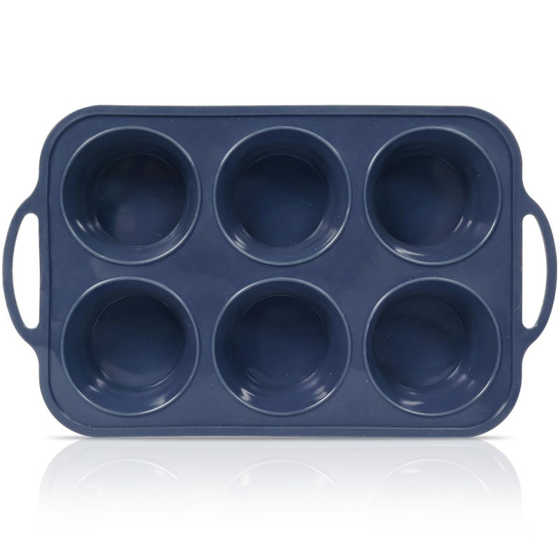Vnray Jumbo Silicone Muffin Pan with Metal Frame, Non Stick Silicone Cupcake Pan with Handles 6 Cup, BPA Free Silicon Muffin Tin Tray Extra Large for baking, egg bites, Cupcake Mold Grey - Image 1