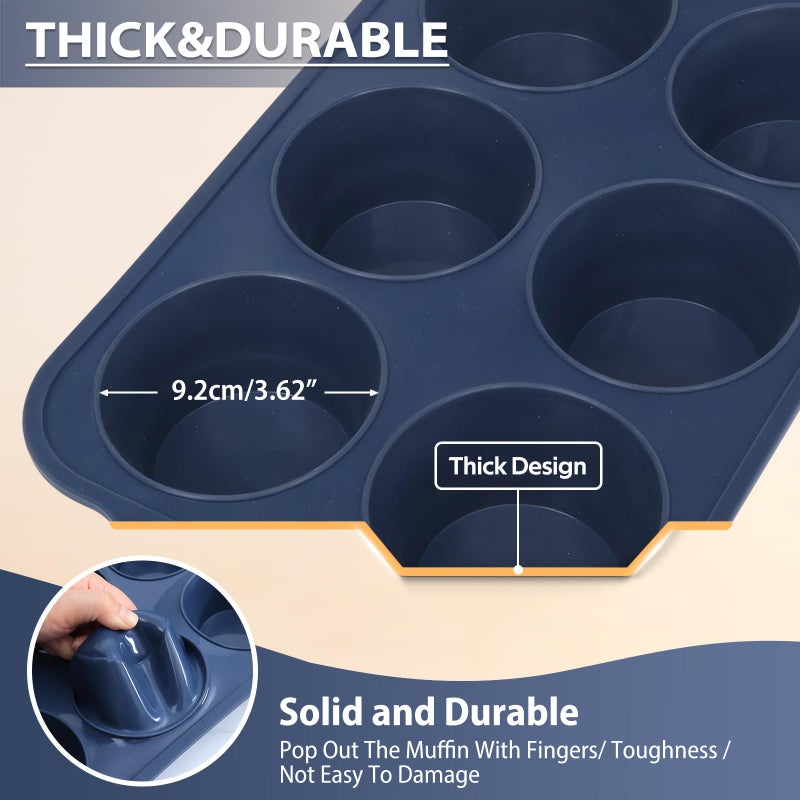 Vnray Jumbo Silicone Muffin Pan with Metal Frame, Non Stick Silicone Cupcake Pan with Handles 6 Cup, BPA Free Silicon Muffin Tin Tray Extra Large for baking, egg bites, Cupcake Mold Grey - Image 5