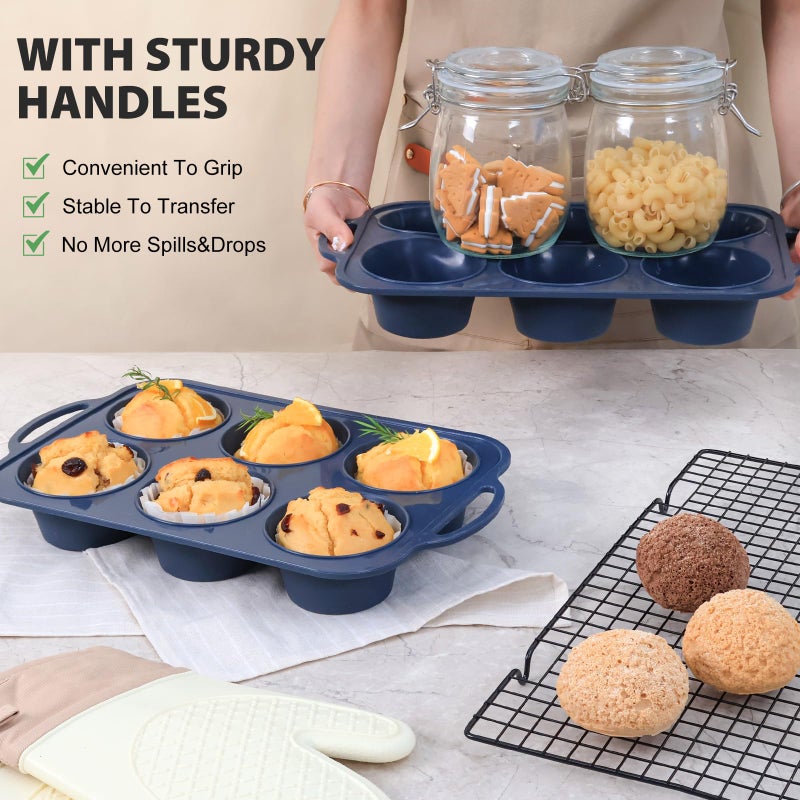 Vnray Jumbo Silicone Muffin Pan with Metal Frame, Non Stick Silicone Cupcake Pan with Handles 6 Cup, BPA Free Silicon Muffin Tin Tray Extra Large for baking, egg bites, Cupcake Mold Grey - Image 4