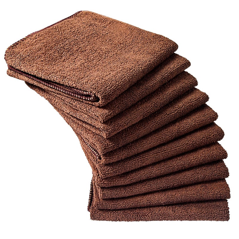 Eurow Microfiber Salon Towels – Bleachproof, Ultra Absorbent & Quick Drying – Soft, Lightweight & Durable for Hair Styling, Beauty, Barber & Spa Use, 16 x 29 Inches, 10-Pack, Brown - Image 1