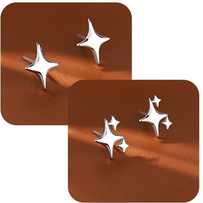 PANSHI  Sterling Silver Post Earrings Star Stud Earrings for Women Teen Trendy Hypoallergenic Small Post Pierced Studs Earrings Jewelry Gifts (2 Pairs Stars) - Image 5