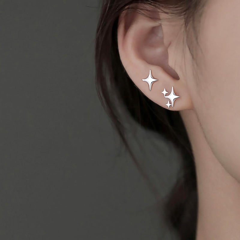 PANSHI  Sterling Silver Post Earrings Star Stud Earrings for Women Teen Trendy Hypoallergenic Small Post Pierced Studs Earrings Jewelry Gifts (2 Pairs Stars) - Image 4