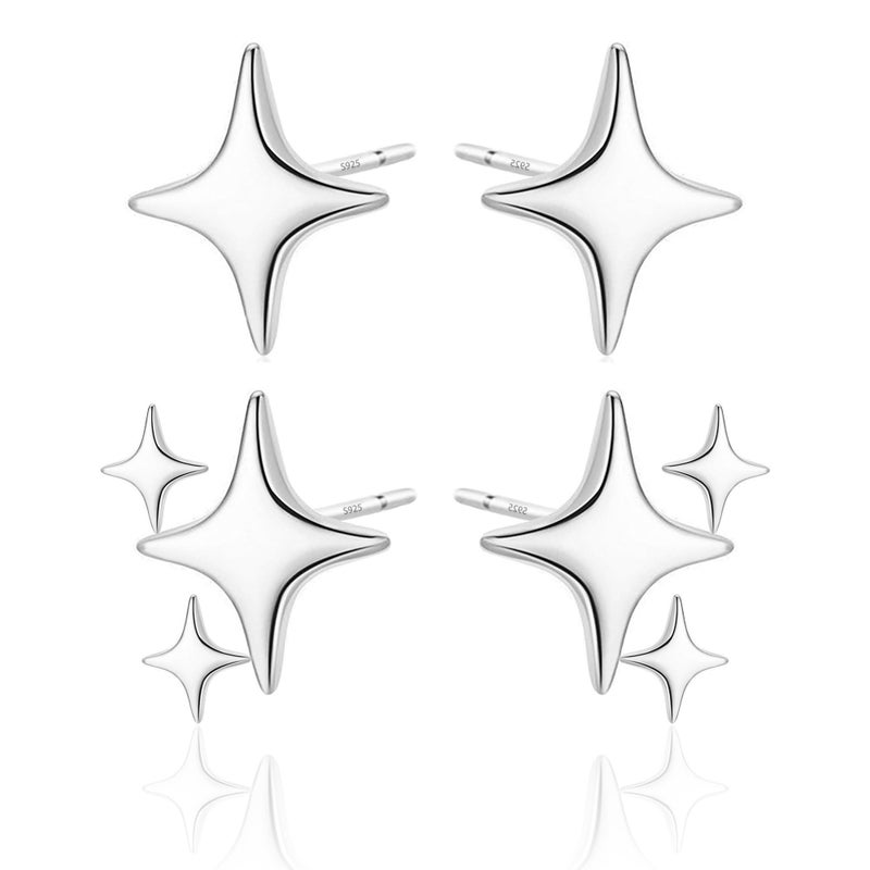 PANSHI  Sterling Silver Post Earrings Star Stud Earrings for Women Teen Trendy Hypoallergenic Small Post Pierced Studs Earrings Jewelry Gifts (2 Pairs Stars) - Image 1