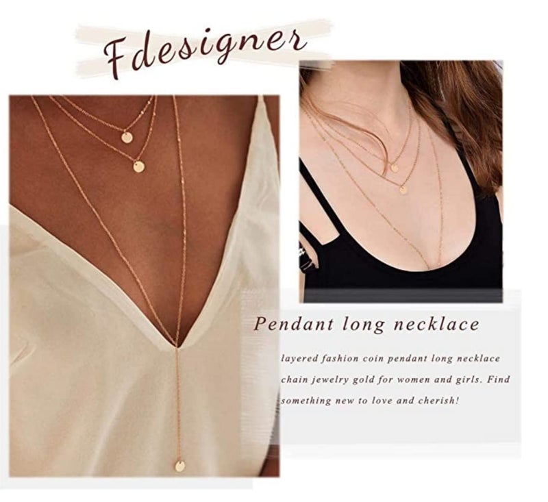 Fdesigner Fashion Layered Long Necklace Coin Pendant Necklace Chain Charm Necklace Jewelry for Women Over 15 years old - Image 4