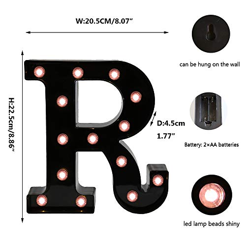 OYCBUZO Light Up Black Alphabet Marquee Letters Sign LED Marquee Number Lights Sign for Night Light Home Bar Christmas Lamp Birthday Party Wedding Decoration R - Image 5