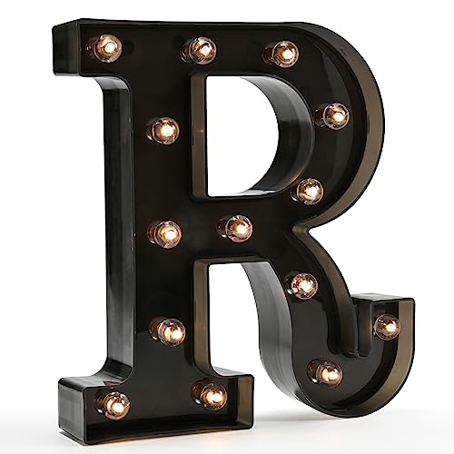 OYCBUZO Light Up Black Alphabet Marquee Letters Sign LED Marquee Number Lights Sign for Night Light Home Bar Christmas Lamp Birthday Party Wedding Decoration R - Image 1