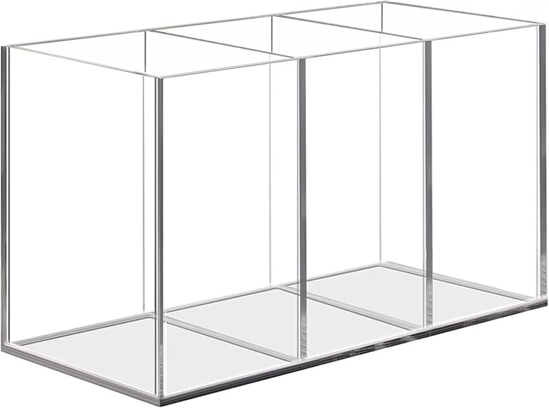 Uquelic Acrylic Pen Holder - Clear Pencil Holder Desk Organiser Makeup Brush Holder Pen Pot Organiser for Office, School, Household Supplies (16.8 x 7.6 x 9.5 cm) - Image 1